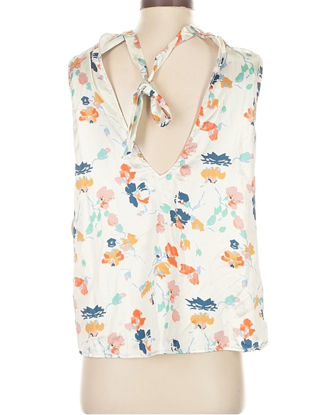 Tularosa Floral Keyhole Tie Neck Sleeveless Blouse Top Ivory XS NWT - Picture 3 of 7